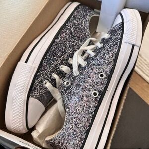 Converse Glitter Low Top Sneakers in Black, Silver, White